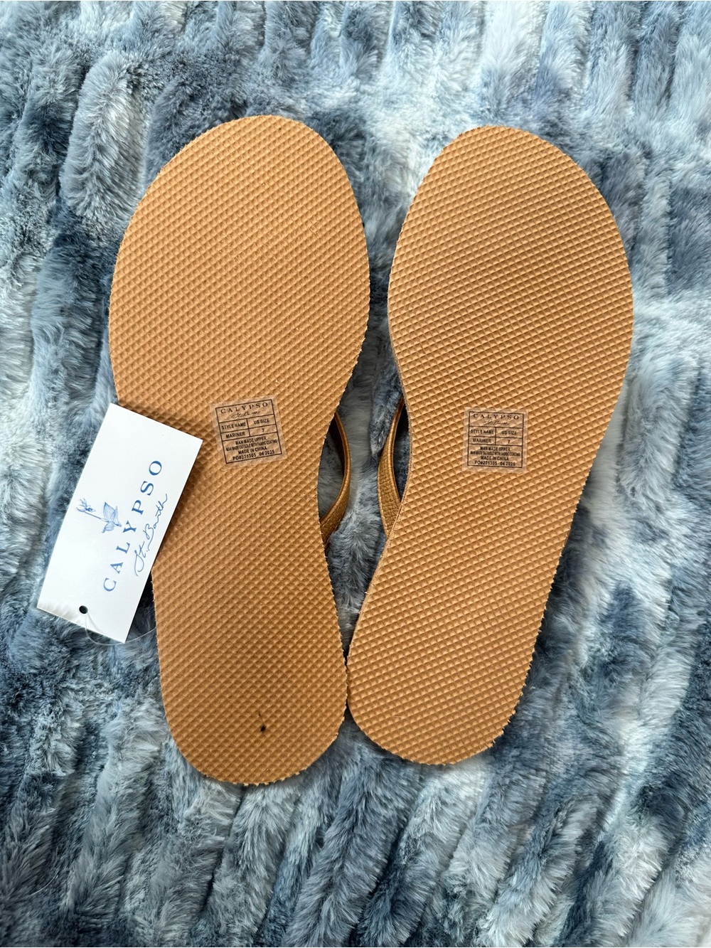 Calypso St. Barth Tan Flip Flop Sandals with Gold Shell Accent - Picture 3 of 3